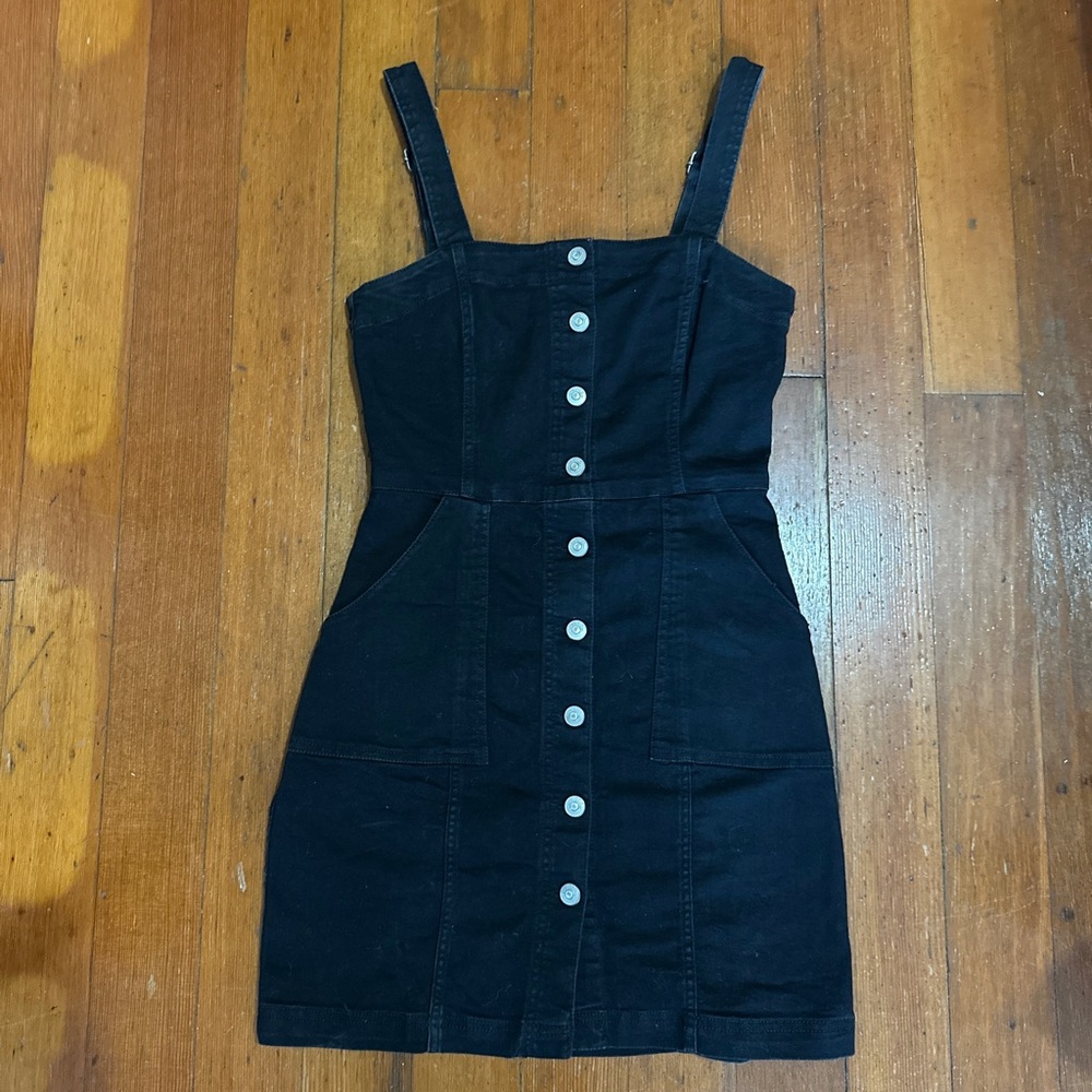 Black Denim Button-Front Dress